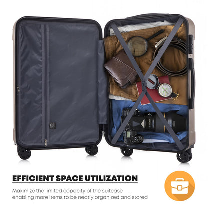 Offener Hartschalen-Rollkoffer mit Innenfächern und Packgurten