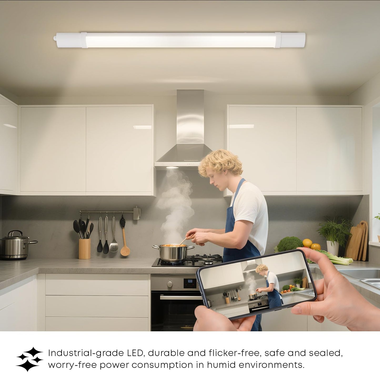 LQWELL® LED-Feuchtraumleuchte im Innenraum, flache Abdeckung mit Röhre