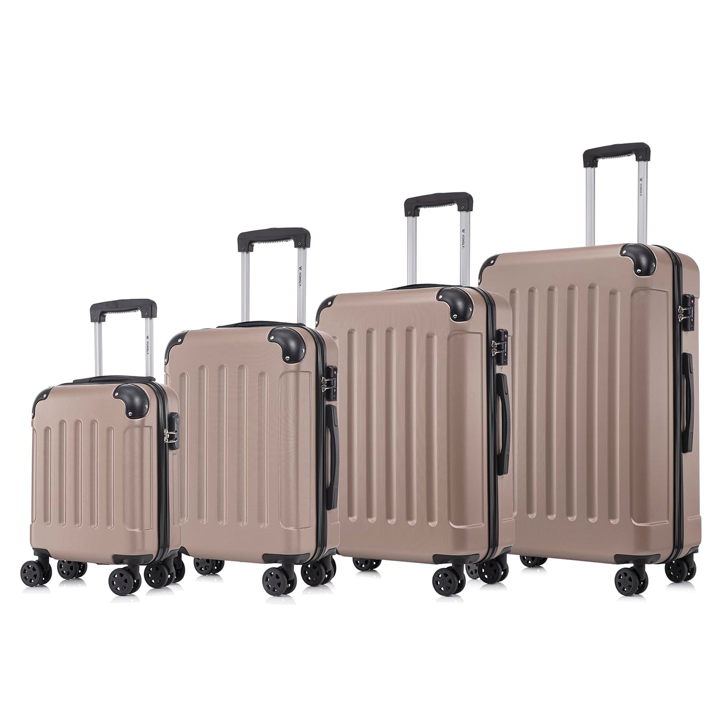 Hartschalen-Reisekoffer-Set mit 4 Rollen, beiger Trolley in vier Größen
