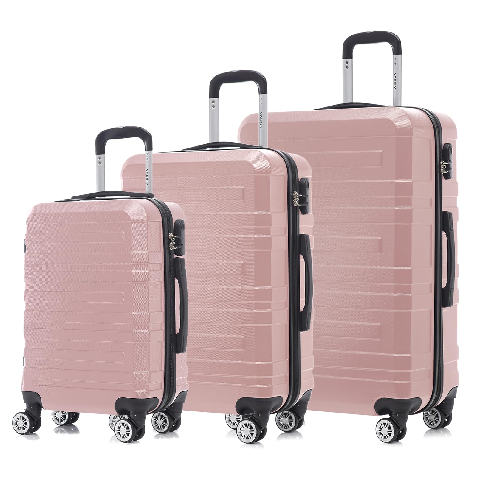 Hartschalenkoffer-Set in Rosé, 4 Rollen und Trolleygriffe, 3er-Set