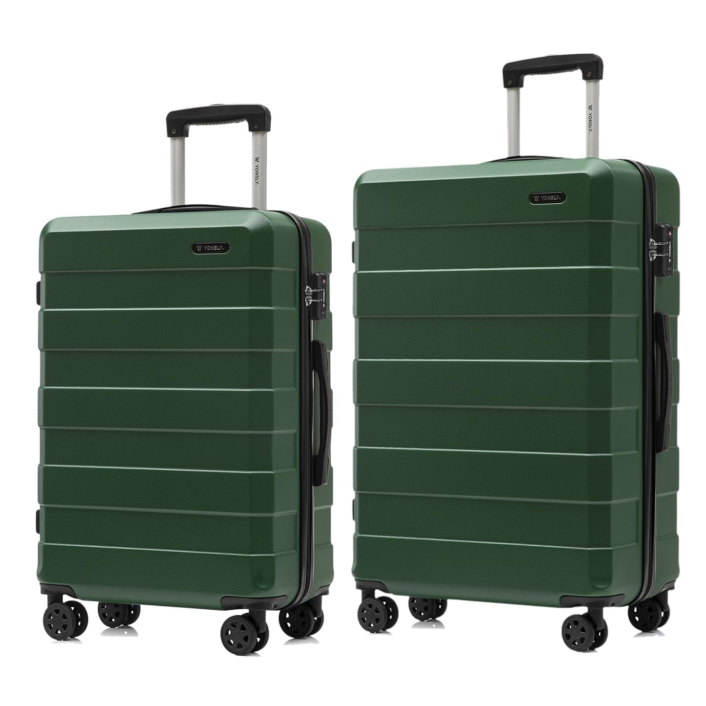 Hartschalen-Reisekoffer-Set in dunklem Grün, 4 Rollen, ausziehbarer Griff