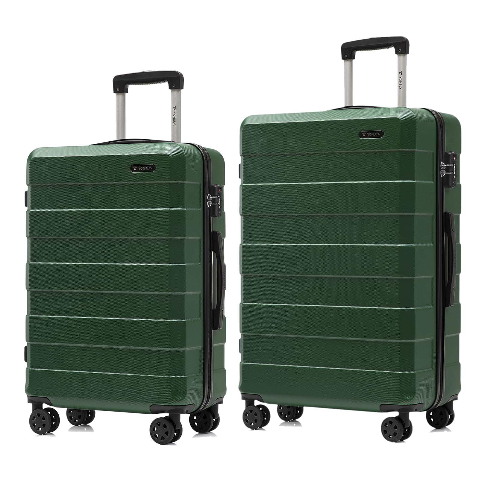 Hartschalen-Reisekoffer-Set in dunklem Grün, 4 Rollen, ausziehbarer Griff