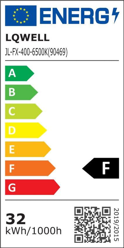 Energieeffizienzlabel LQWELL mit Skala A bis G und Markierung F