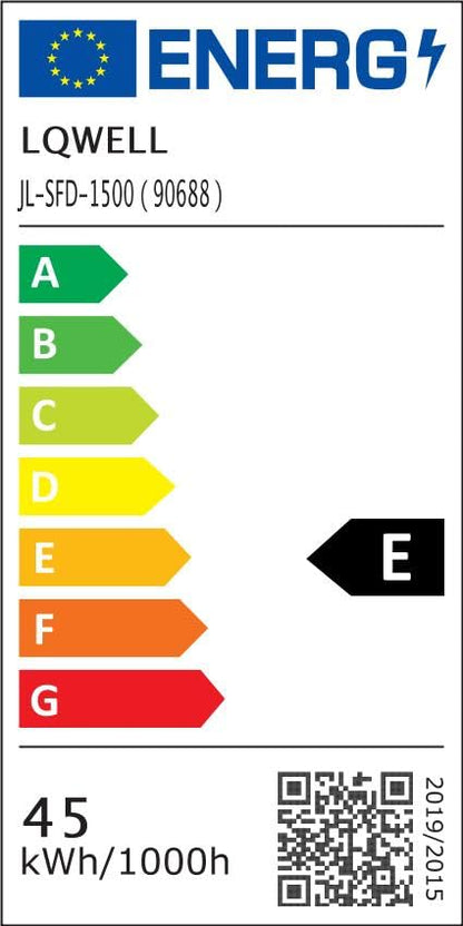 Energieetikett für LQWELL LED Feuchtraumleuchte, Klasse E, QR-Code