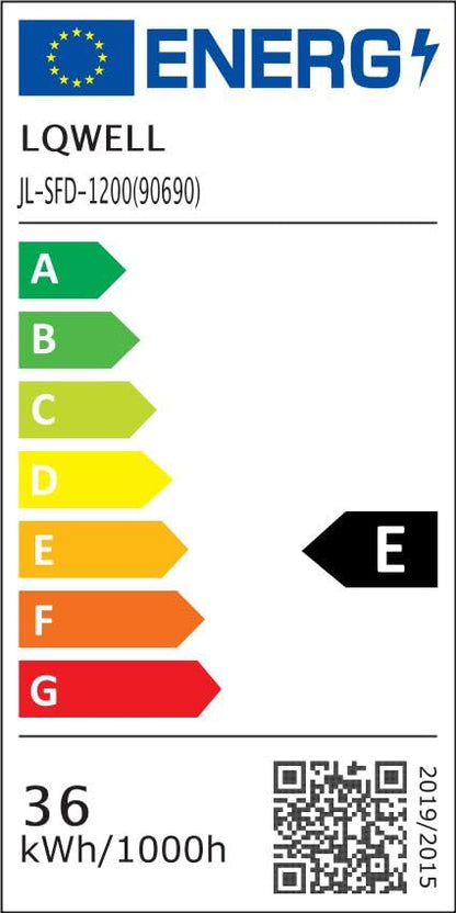 Energieeffizienzlabel für LQWELL® LED-Leuchte, Klasse E, 36 kWh/1000 h