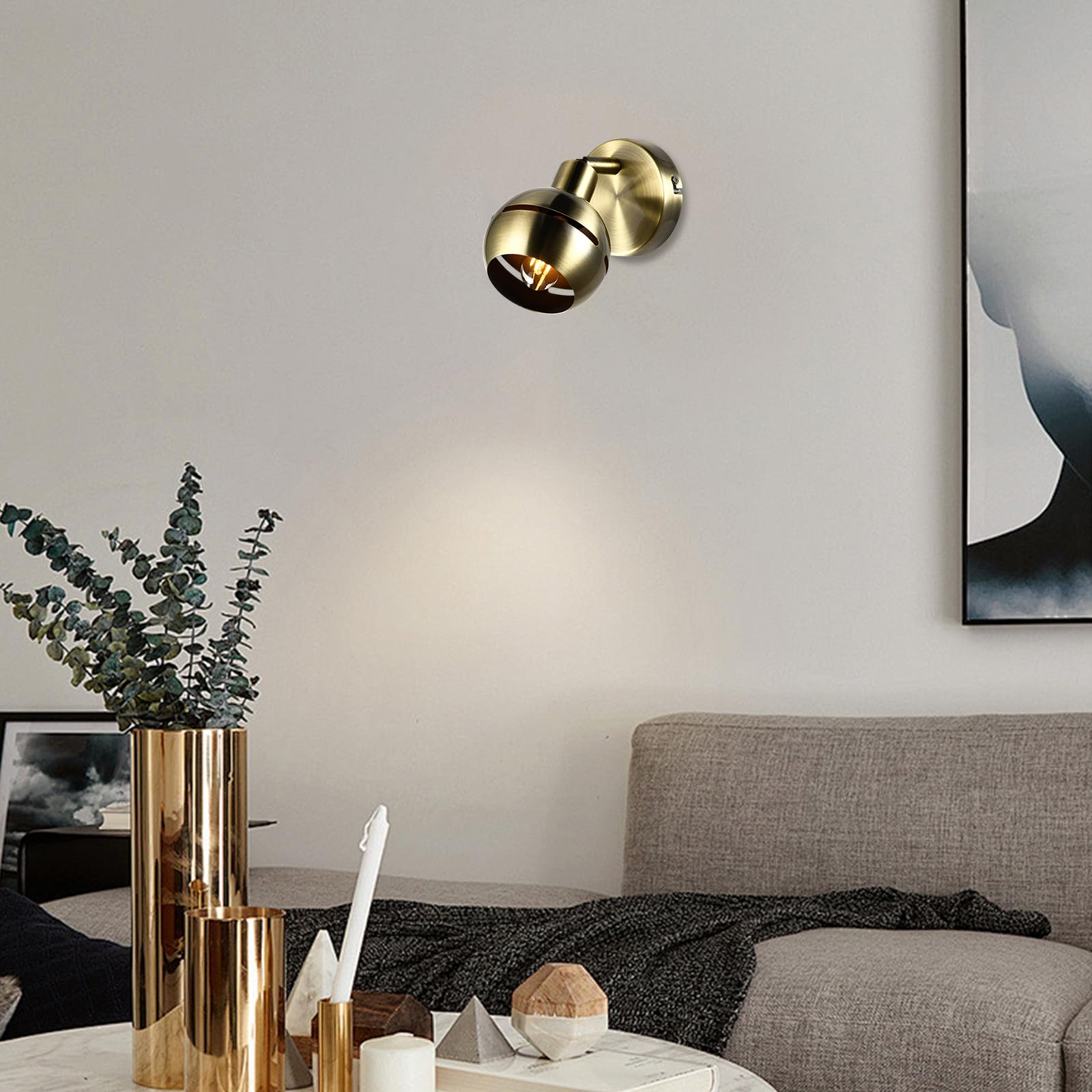 Kupferfarbene LED-Wandleuchte mit gedrehtem Spot und runder Wandmontage, Metallfinish