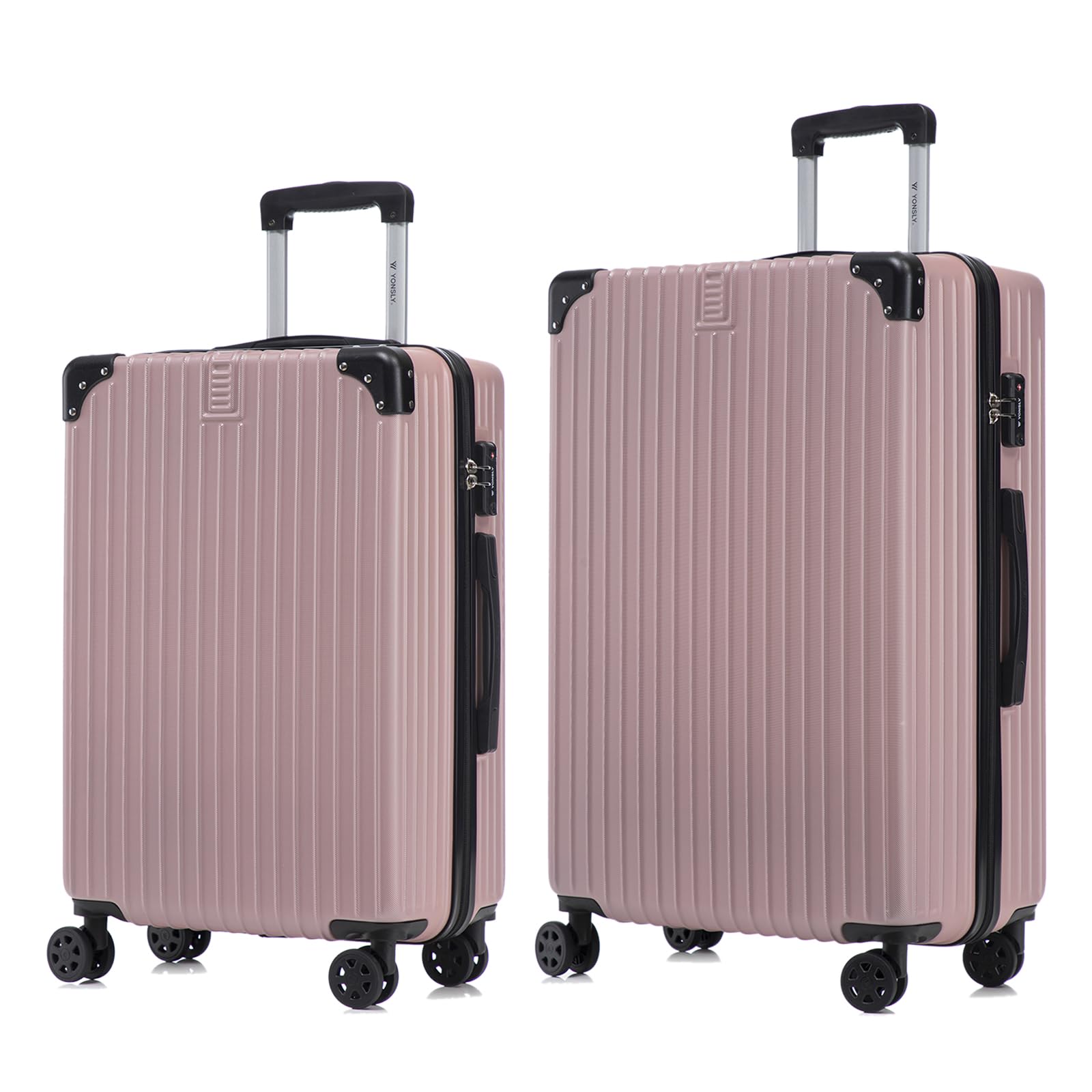 Hartschalen-Reisekoffer-Set in rosé, mit Teleskopgriff und 4 Rollen