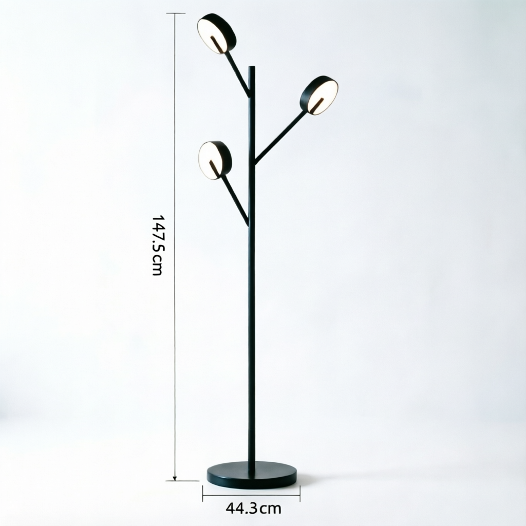 LED-Stehlampe mit drei LED-Lampen, schwarzer Ständer; 141,5 cm hoch, Fuß 44,3 cm