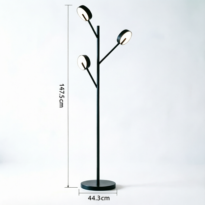 LED-Stehlampe mit drei LED-Lampen, schwarzer Ständer; 141,5 cm hoch, Fuß 44,3 cm