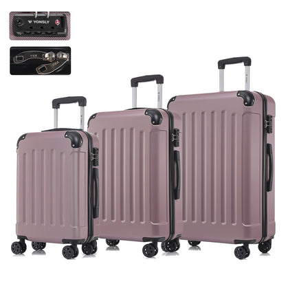 Reisekofferset mit Hartschale, TSA-Schloss, 4 Rollen und Trolleygriff, roséfarben