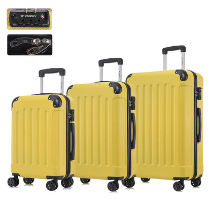 Hartschalen-Reisekoffer-Set mit TSA-Schloss, 3 Trolleys in Gelb, 4 Rollen, Teleskopgriff