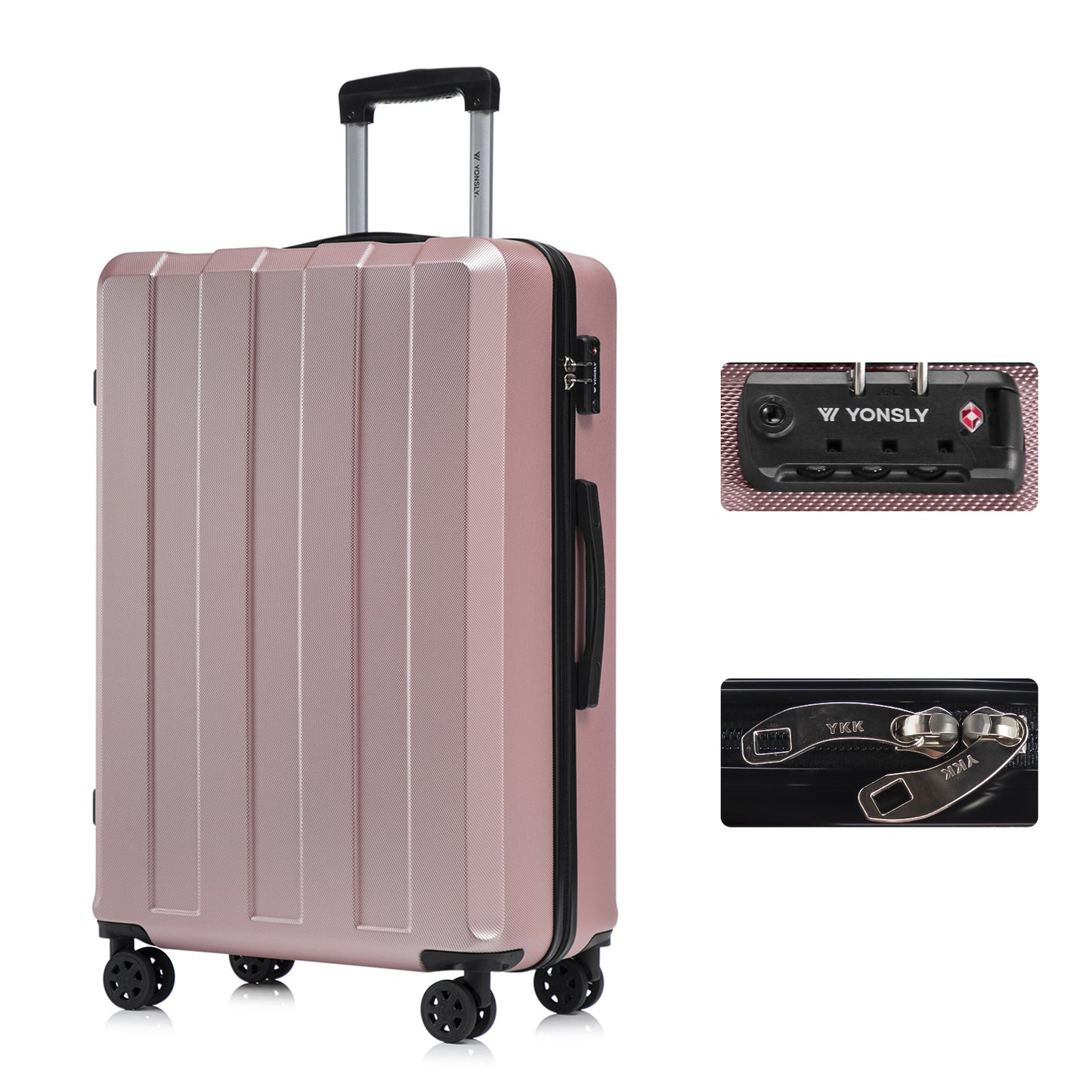 Hartschalen-Reisekoffer in Roségold mit Trolleygriff, TSA-Schloss und 4 Rollen