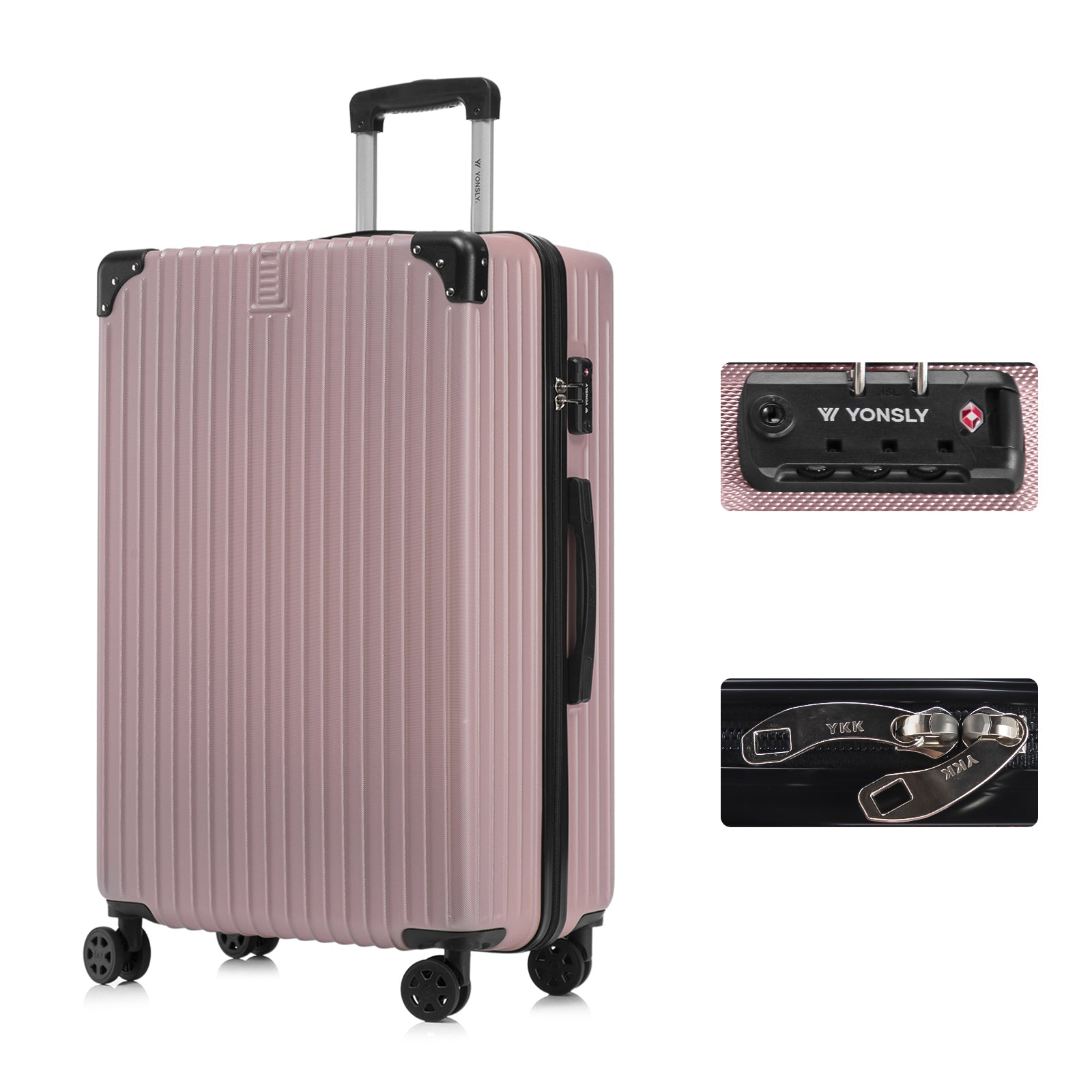 Hartschalen-Trolley mit 4 Rollen, roségoldfarbener Koffer mit Seitengriff und TSA-Schloss