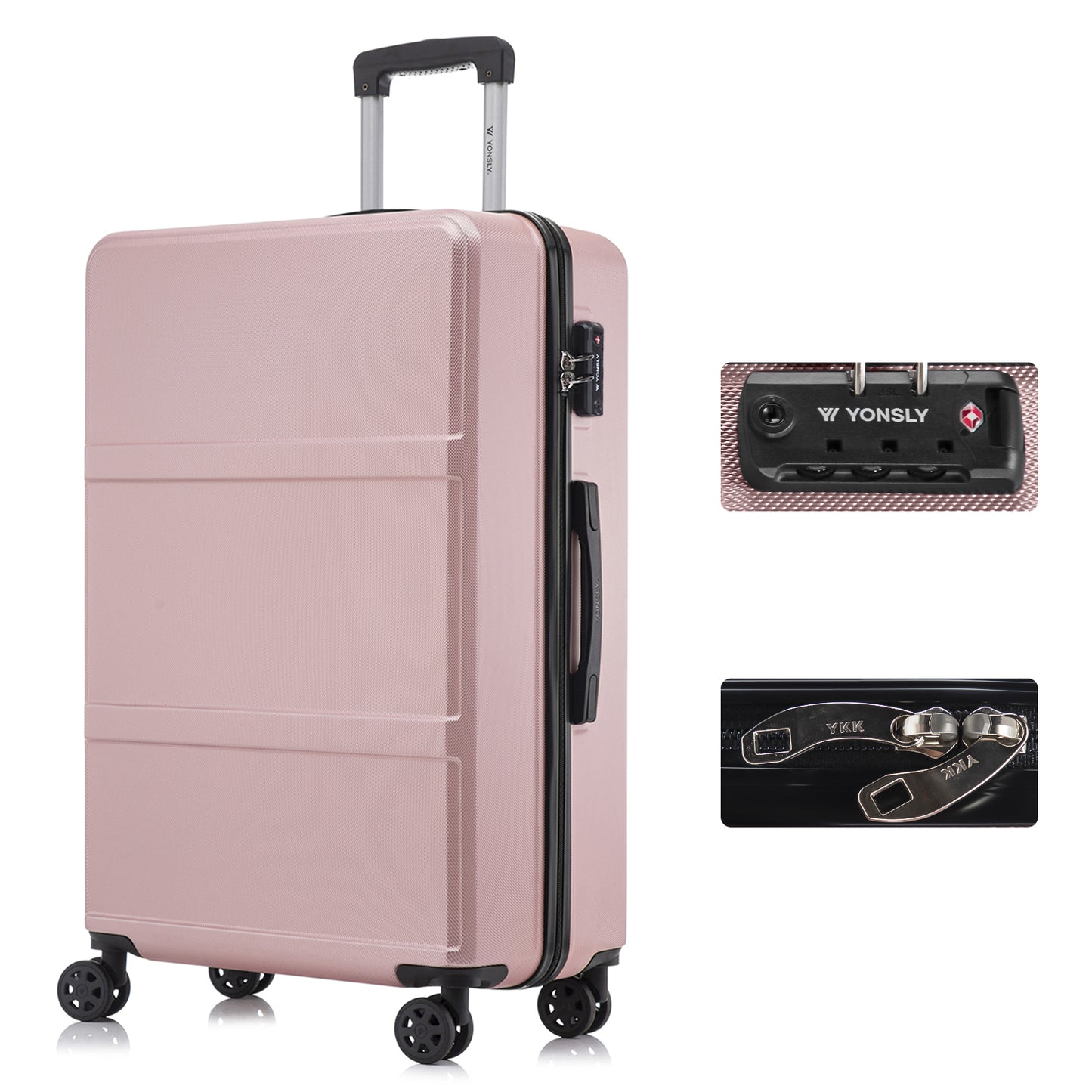 Hartschalen-Kabinenkoffer Rosé mit 4 Rollen, Trolleygriff und TSA-Schloss