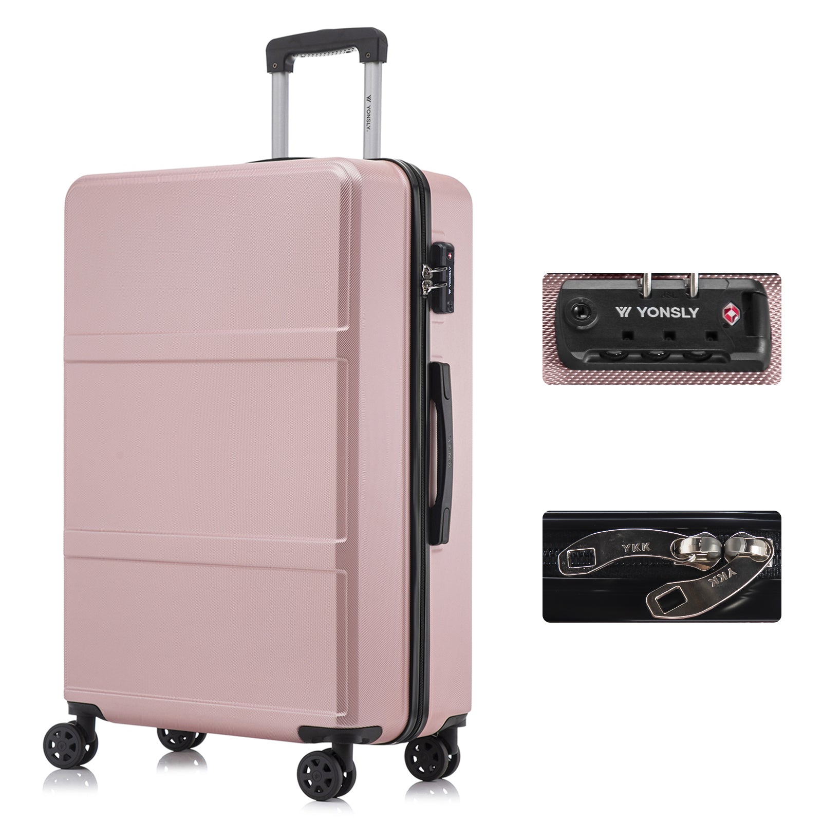 Hartschalen-Kabinenkoffer Rosé mit 4 Rollen, Trolleygriff und TSA-Schloss