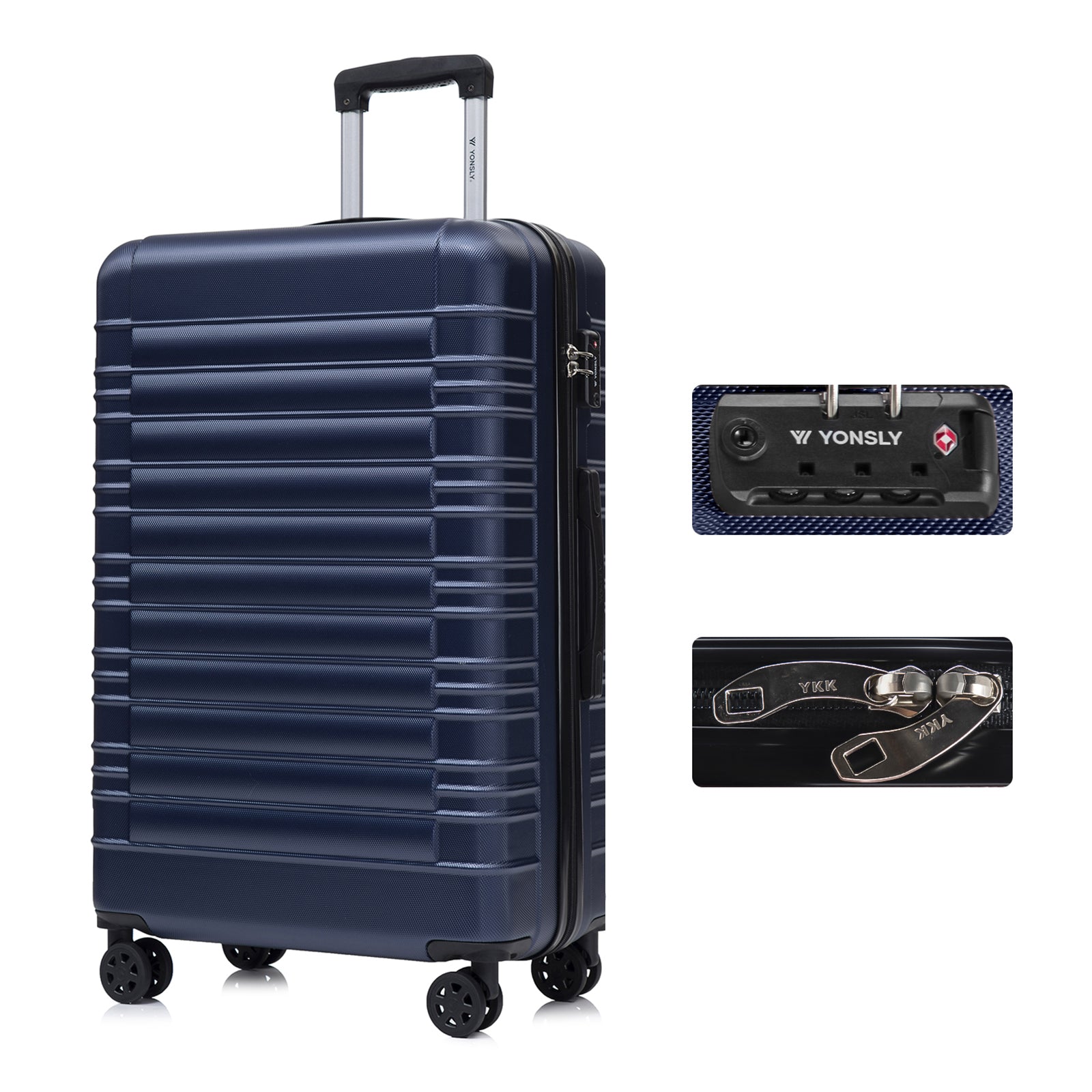 blauer Hartschalen-Trolley mit TSA-Schloss, 4 Rollen und Teleskopgriff