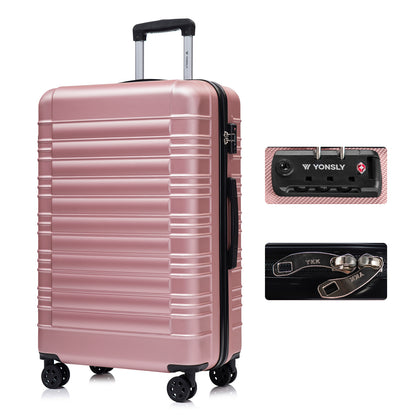 Hartschalen-Reisekoffer mit TSA-Schloss, 4 Rollen, Trolley, roségoldfarbener Korpus, seitlich