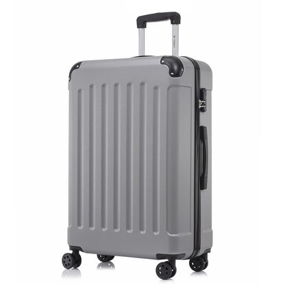 YONSLY® Rollkoffer mit Hartschale, grauer Farbe, 4 Rollen, Rückansicht mit Griff