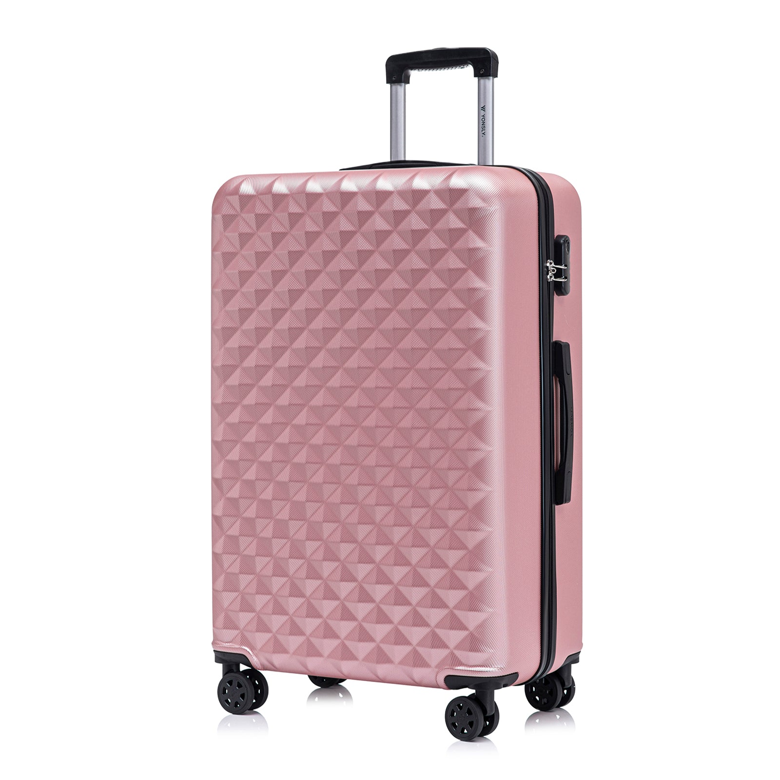 Kabinenkoffer Hartschale Roségold mit Dreiecks-Relief, Trolleygriff oben, 4 Rollen, Schloss an der Seite