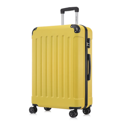 YONSLY® Rollkoffer mit Hartschale, gelber Farbe, 4 Rollen, Rückansicht mit Standgriff