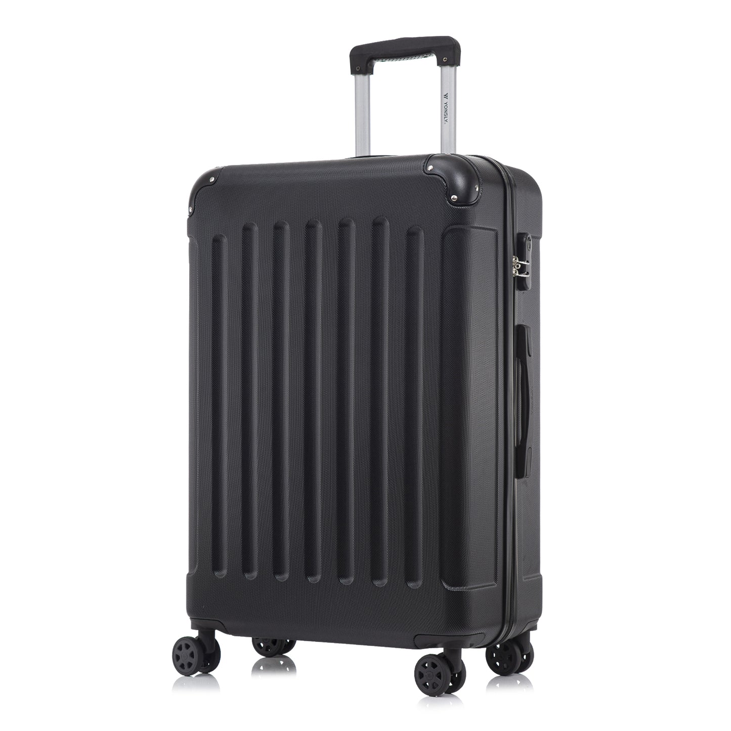 Hartschalenreisekoffer in Schwarz mit 4 Rollen und Trolleygriff, Rückansicht