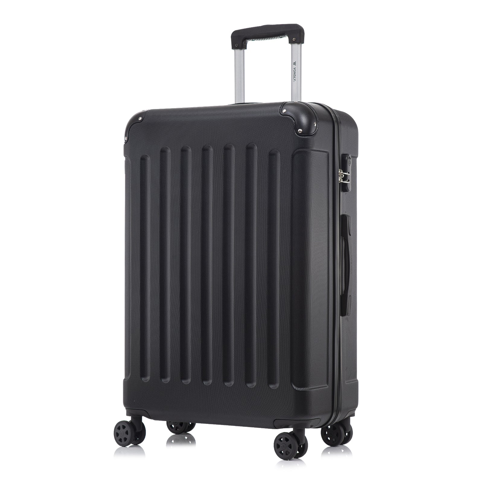 Hartschalenreisekoffer in Schwarz mit 4 Rollen und Trolleygriff, Rückansicht