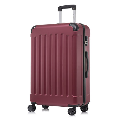 YONSLY® Rollkoffer weinrot, schmale Seitenansicht mit Trolleygriff und 4 Rollen