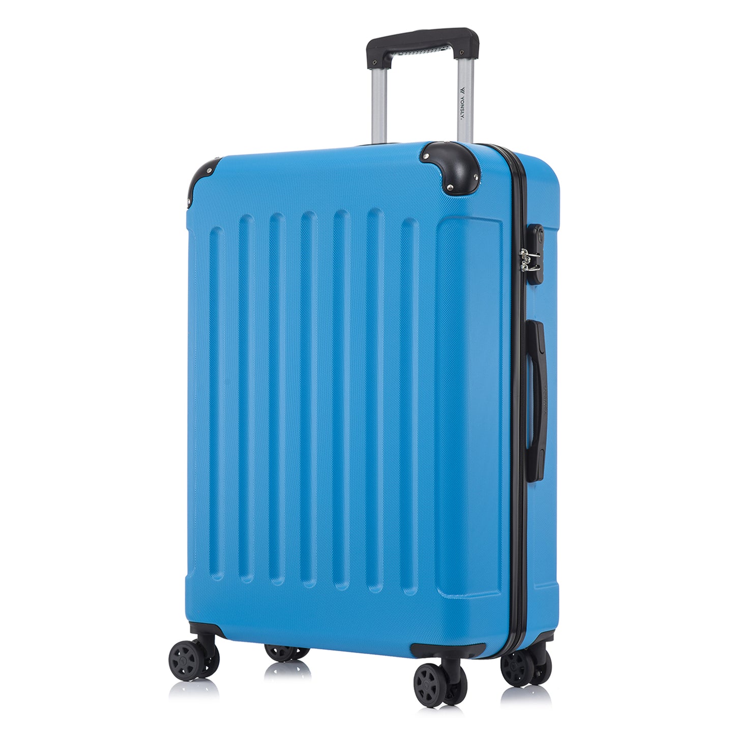 YONSLY® Rollkoffer mit Hartschale, blau, 4 Rollen, Seitenansicht mit Trolleygriff