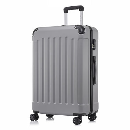 Hartschalen-Trolley mit 4 Rollen, grauer Korpus, Teleskopgriff und Seitenschloss