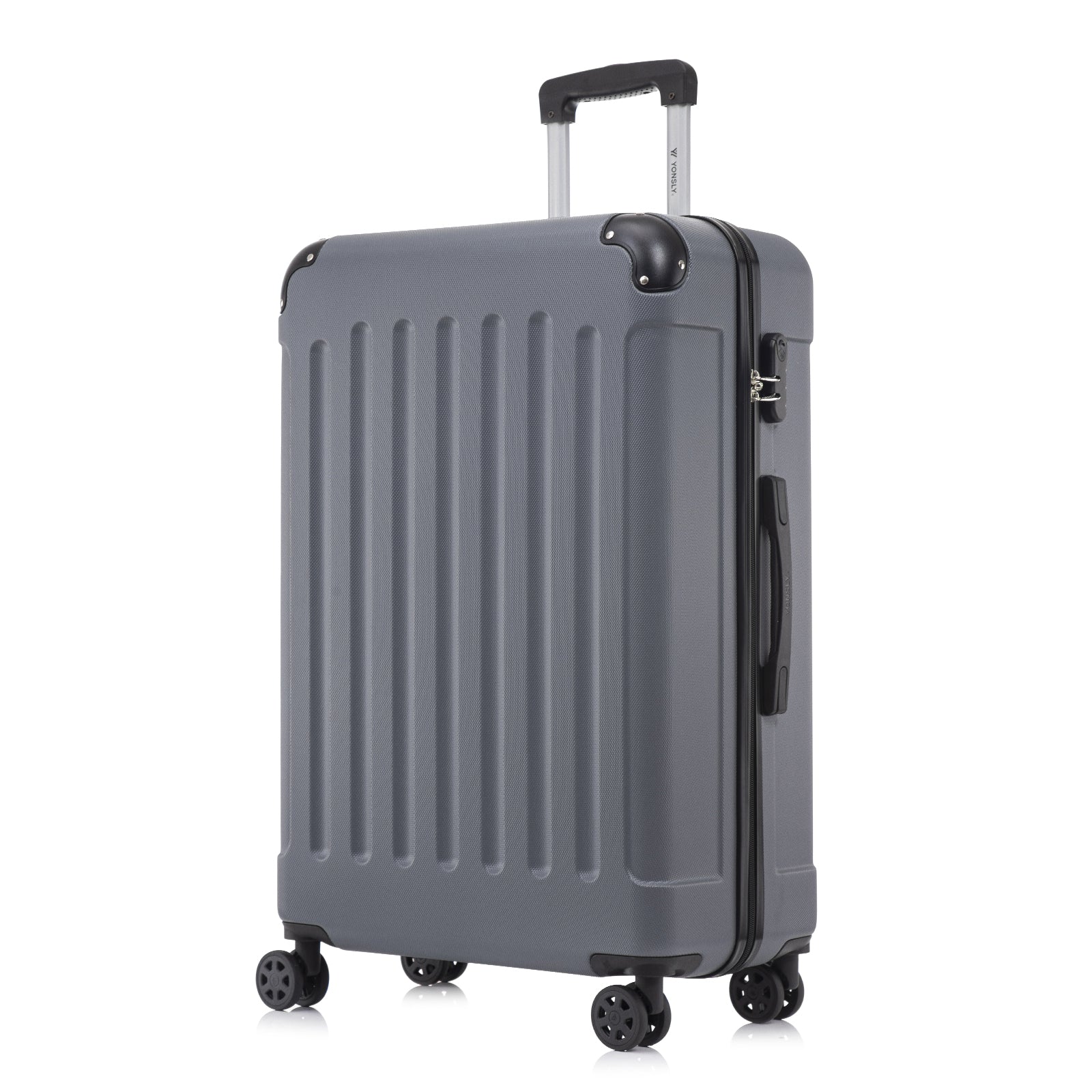 Hartschalen-Rollkoffer blaugrau mit 4 360°-Rollen, Trolleygriff und Seitenfach