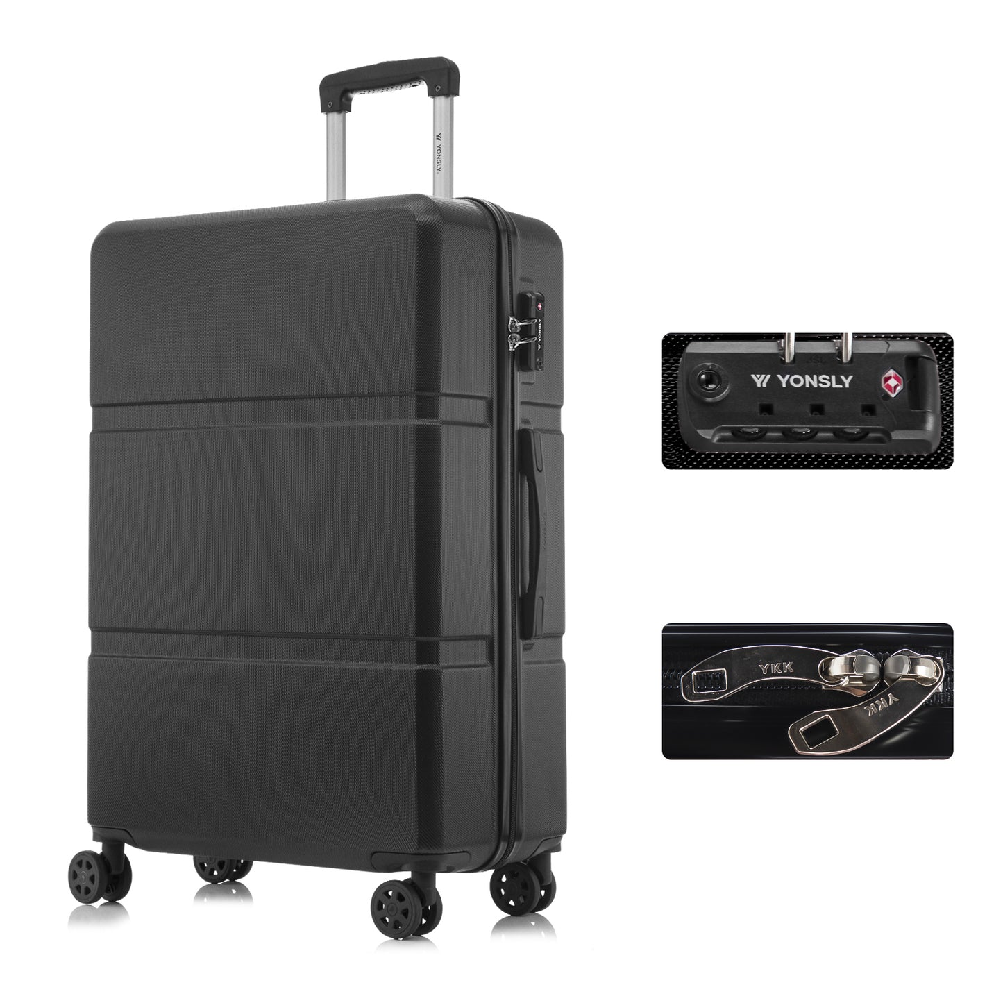 YONSLY® Hartschalen-Trolley mit TSA-Schloss, 4 Rollen, dunkelgrau