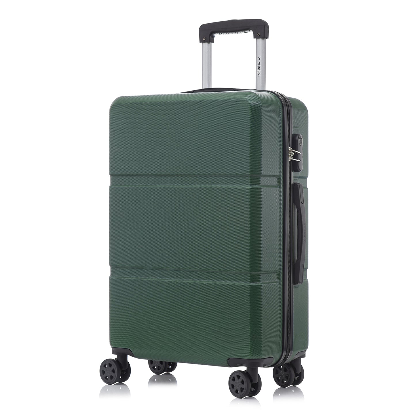 Hartschalen-Trolley dunkelgrün mit 4 Rollen, ausziehbarem Griff und seitlichem Schlossbereich