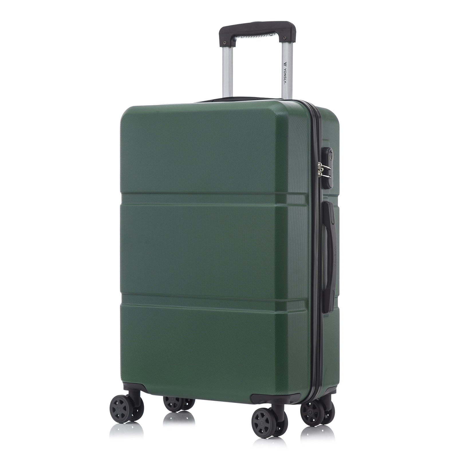 Hartschalen-Trolley dunkelgrün mit 4 Rollen, ausziehbarem Griff und seitlichem Schlossbereich