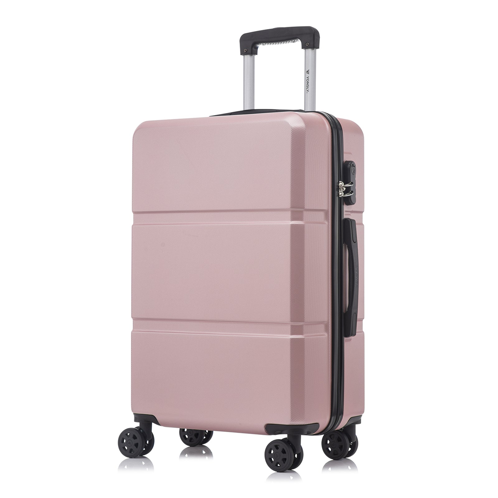 Hartschalen-Trolley aus Kunststoff, rosafarben, mit 4 Rollen und ausziehbarem Griff, Zahlenschloss