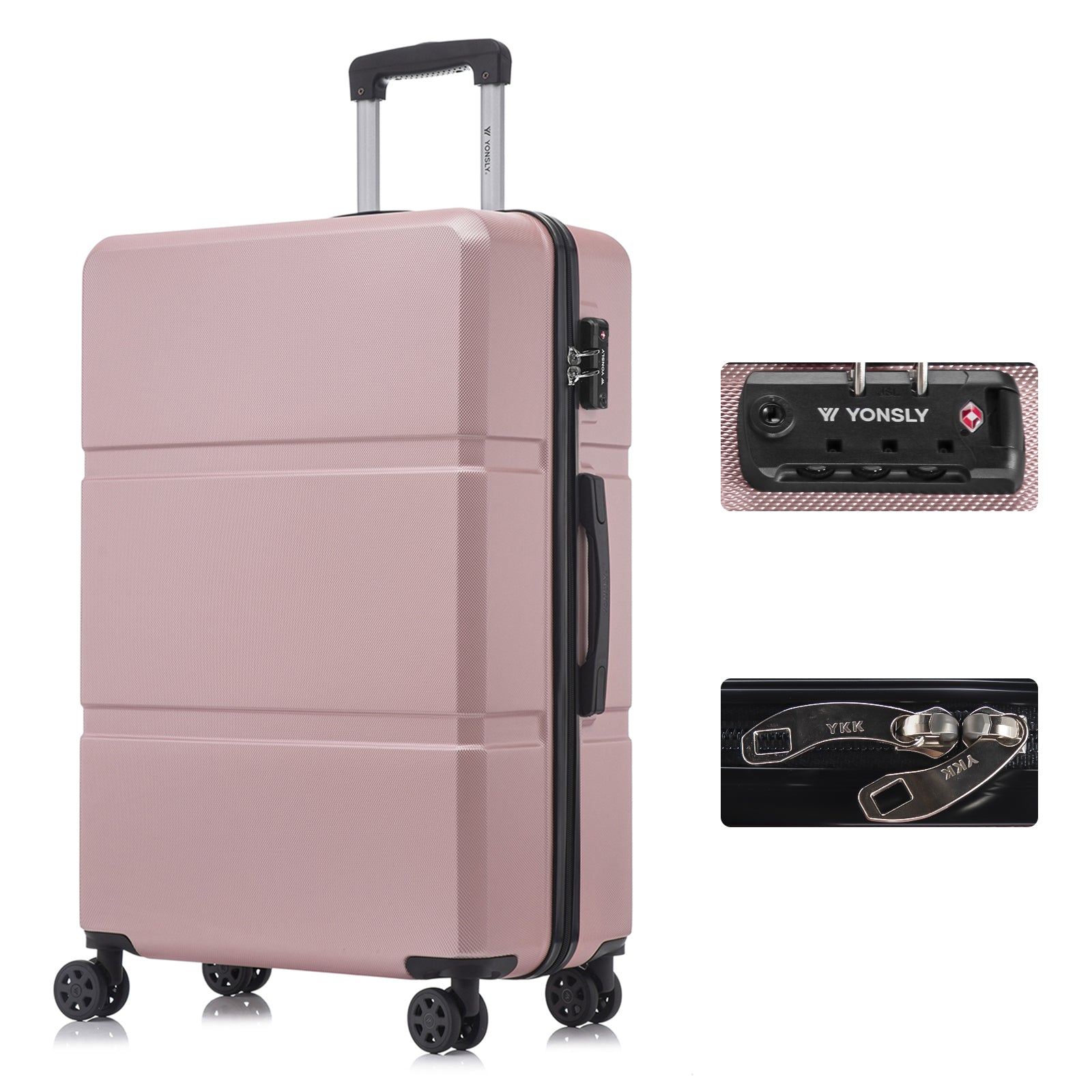 YONSLY-Hartschalen-Reisekoffer mit TSA-Schloss, 4 Rollen, Roségold