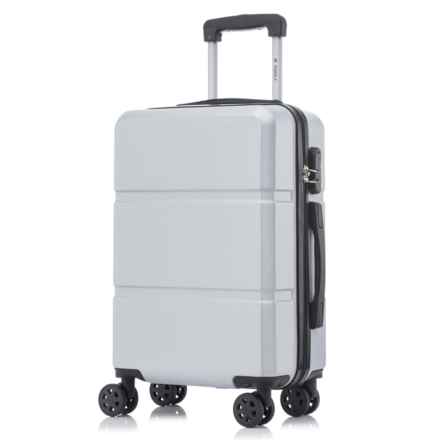 Hellgrauer Hartschalen-Trolley mit Zahlenschloss, Seitenfach und 4 Rollen