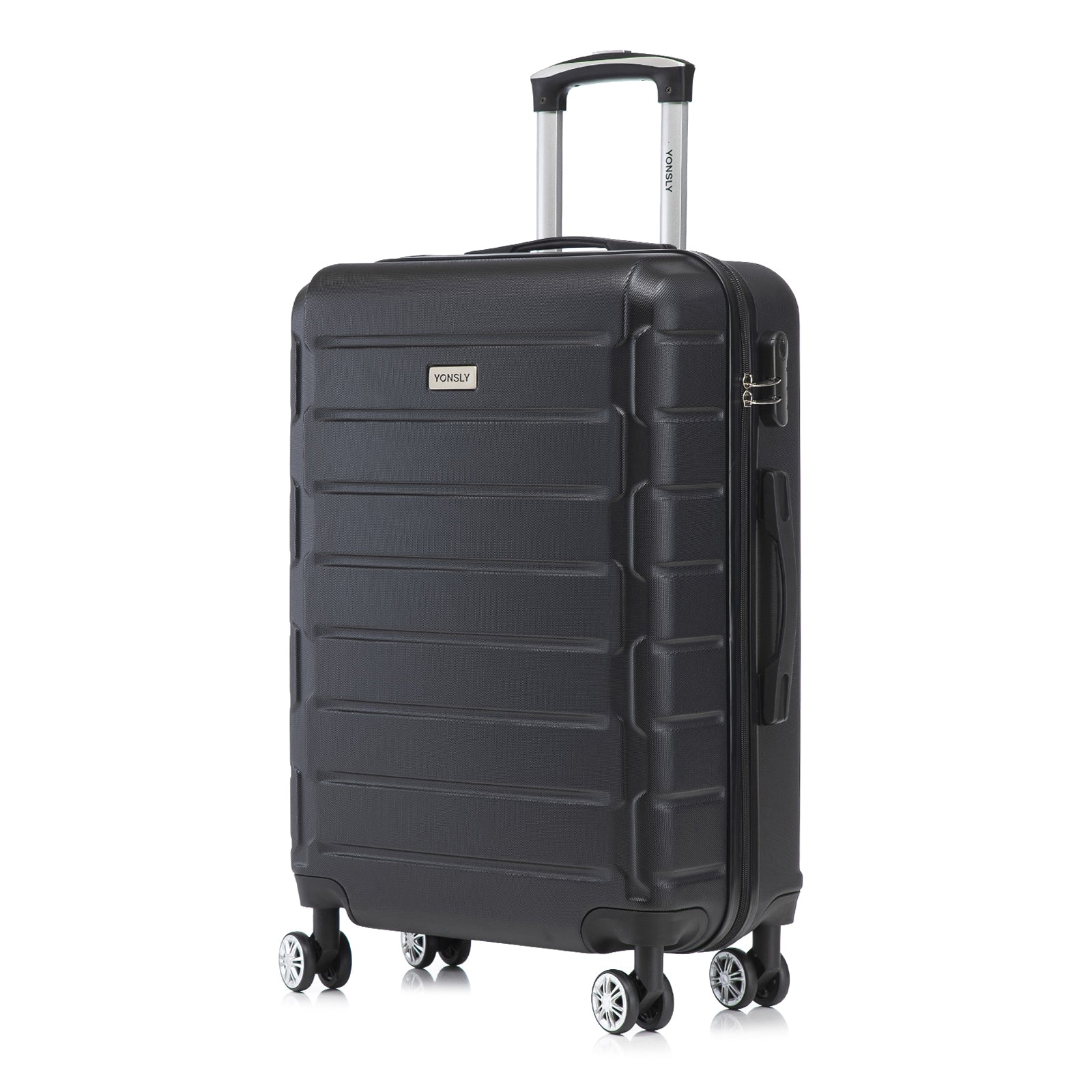 Hartschalen-Trolley-Reisekoffer mit geripptem Design, ausziehbarem Griff und 4 Rollen