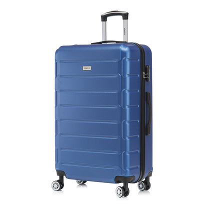 Dunkelblauer Hartschalen-Trolley mit Zahlenschloss, 4 Rollen und ausziehbarem Griff