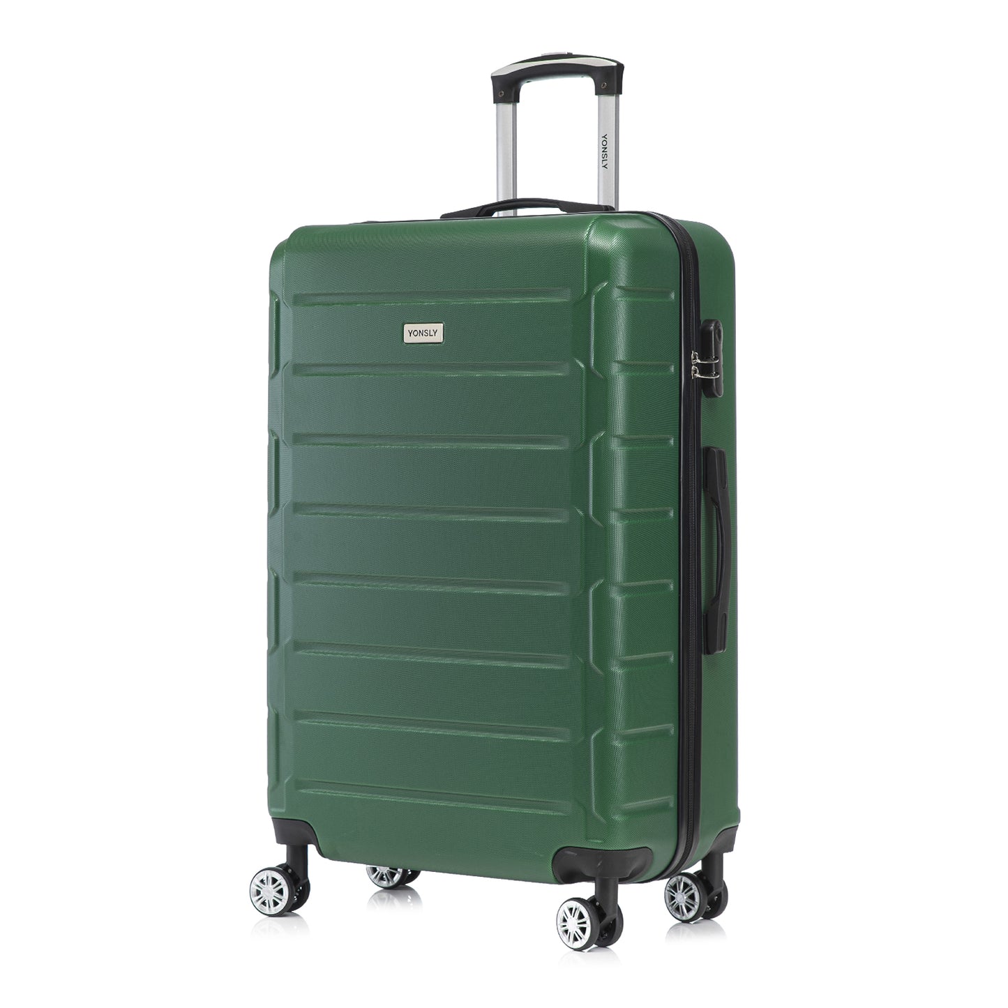Dunkelgrüner Hartschalen-Trolley mit Zahlenschloss und 4 Rollen, ausziehbarer Griff