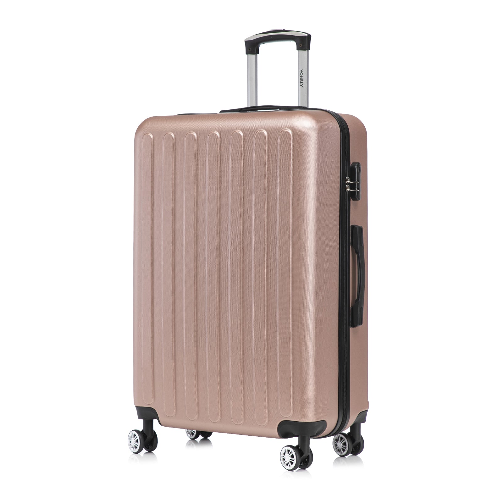 Kabinenkoffer mit Hartschale, 4 Rollen, Teleskopgriff und Zahlenschloss, roségoldfarben