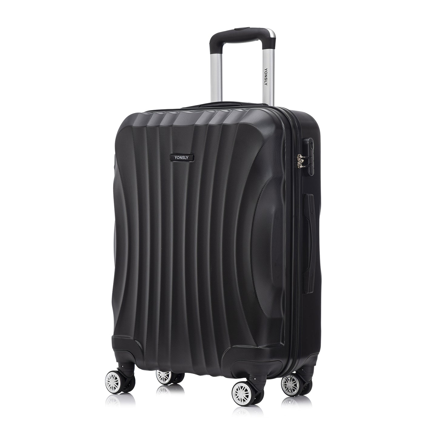 Hartschalen-Trolley schwarz mit 4 Rollen, ausziehbarem Griff und seitlichem Schloss