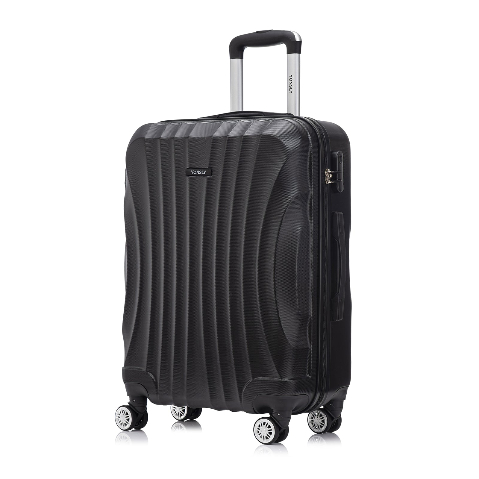 Hartschalen-Trolley schwarz mit 4 Rollen, ausziehbarem Griff und seitlichem Schloss