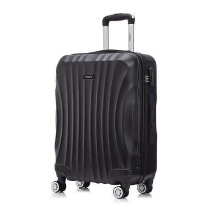 Hartschalen-Trolley schwarz mit 4 Rollen, ausziehbarem Griff und seitlichem Schloss