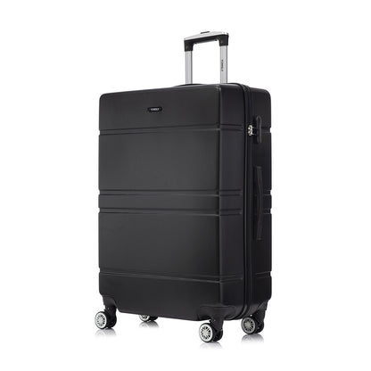 Hartschalen-Reisekoffer in Schwarz mit ausziehbarem Trolley, 4 Rollen und seitlichen Details
