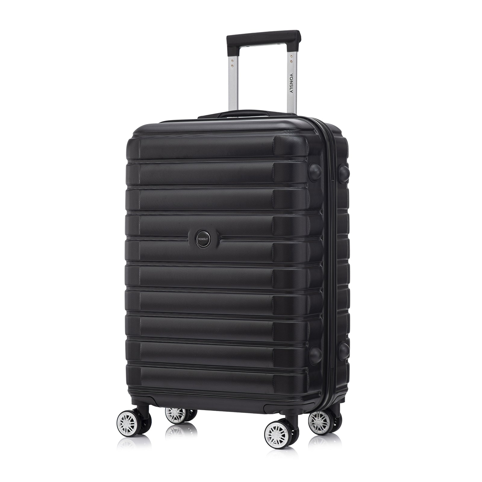 Hartschalen-Reisekoffer Trolley in Schwarz mit 4 Rollen und zentralem Logo