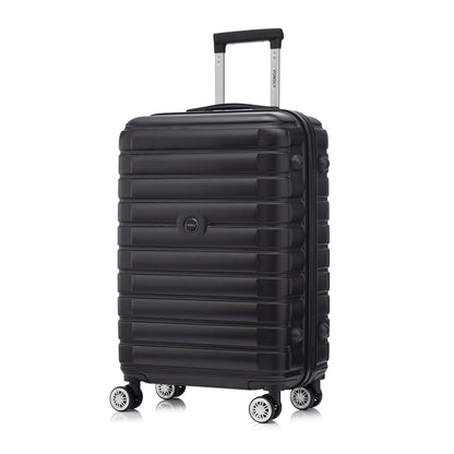 Hartschalen-Reisekoffer Trolley in Schwarz mit 4 Rollen und zentralem Logo