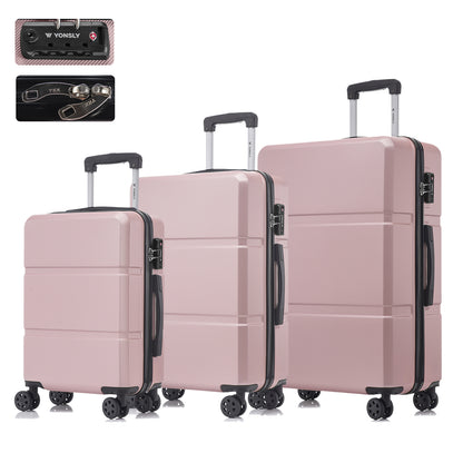 Hartschalen-Reisekoffer-Set in Rosé, vier Rollen und ausziehbarem Trolleygriff