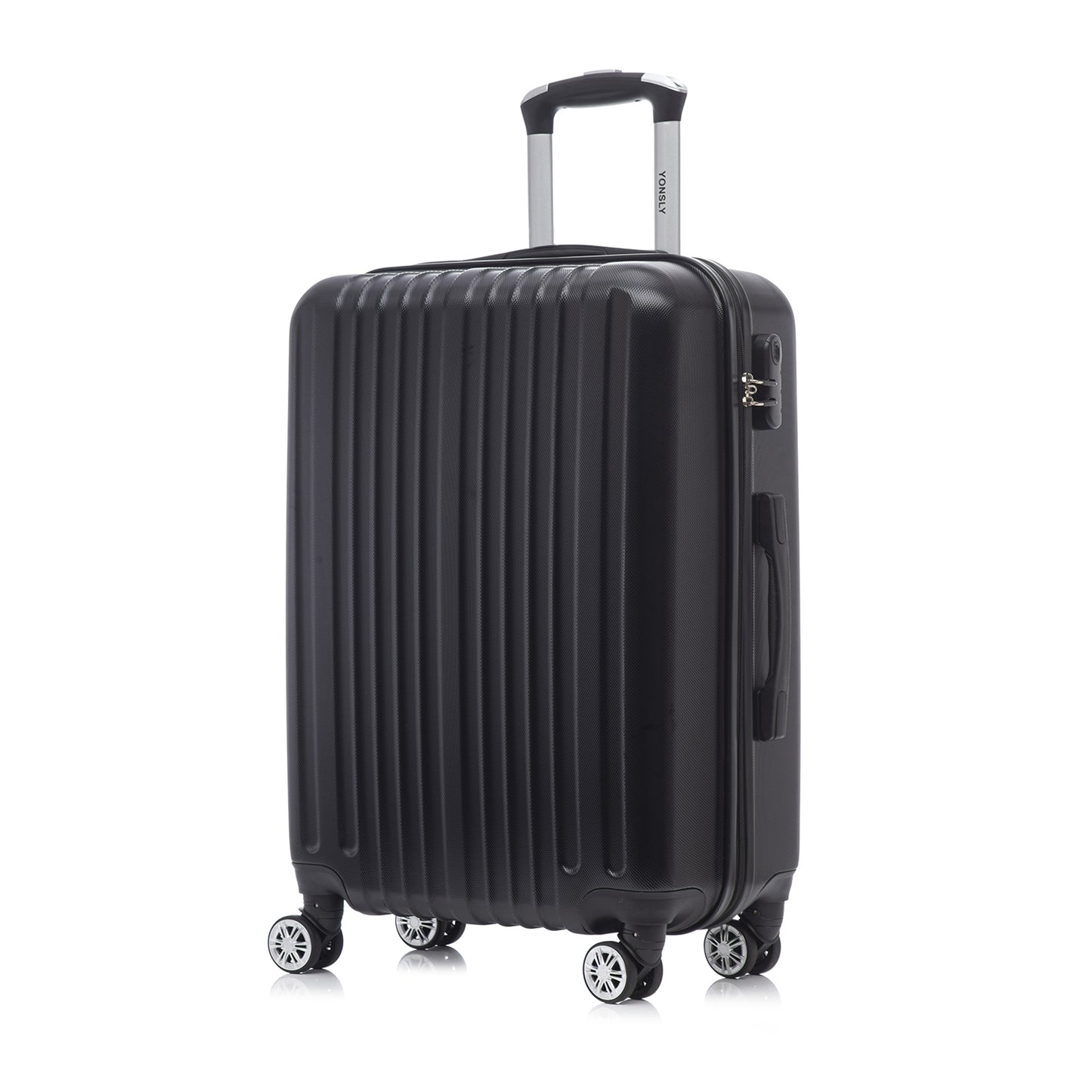Hartschalen-Reisekoffer (schwarz) mit 4 Rollen, ausziehbarem Griff und seitlichem Fach