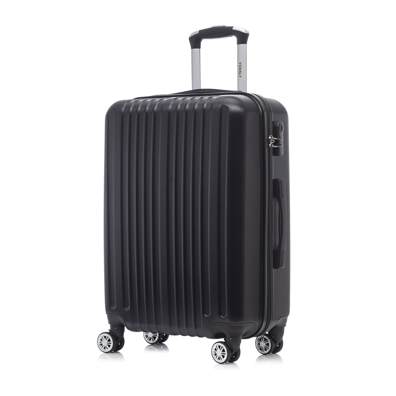Hartschalen-Reisekoffer (schwarz) mit 4 Rollen, ausziehbarem Griff und seitlichem Fach