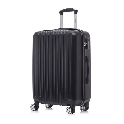 Hartschalen-Reisekoffer (schwarz) mit 4 Rollen, ausziehbarem Griff und seitlichem Fach